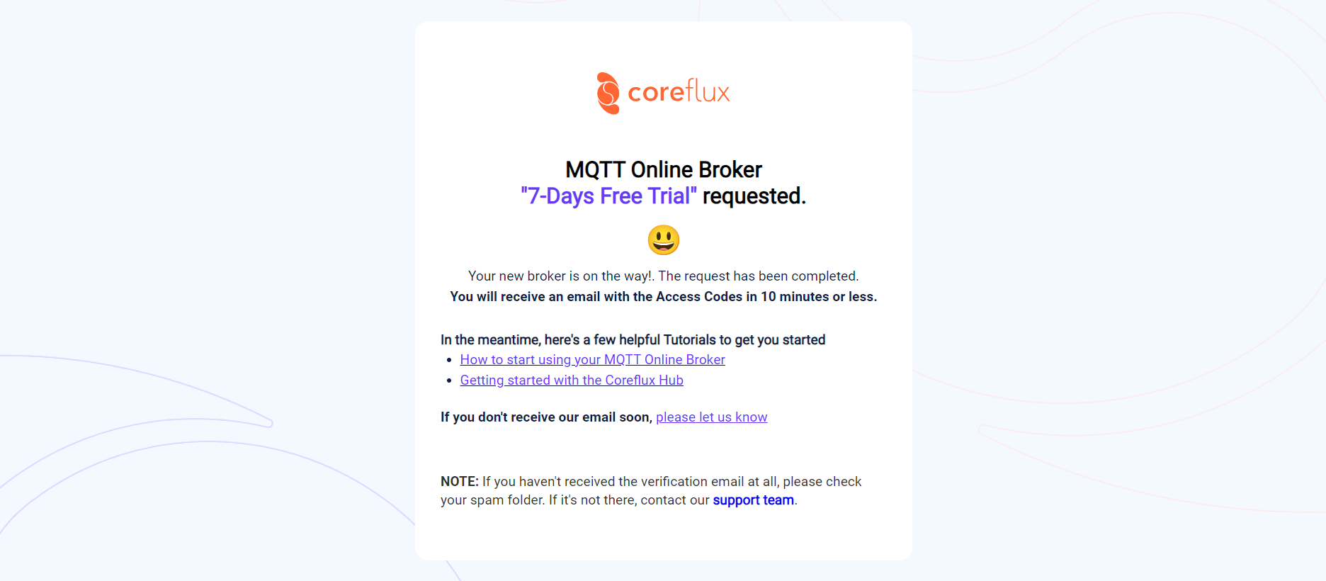 Request confirmation for creation of free Coreflux broker