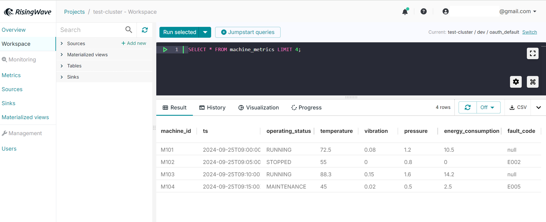 Displays the retrieved output from the source table