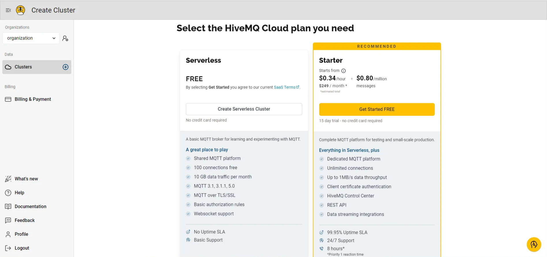 HiveMQ Cloud Free Plans