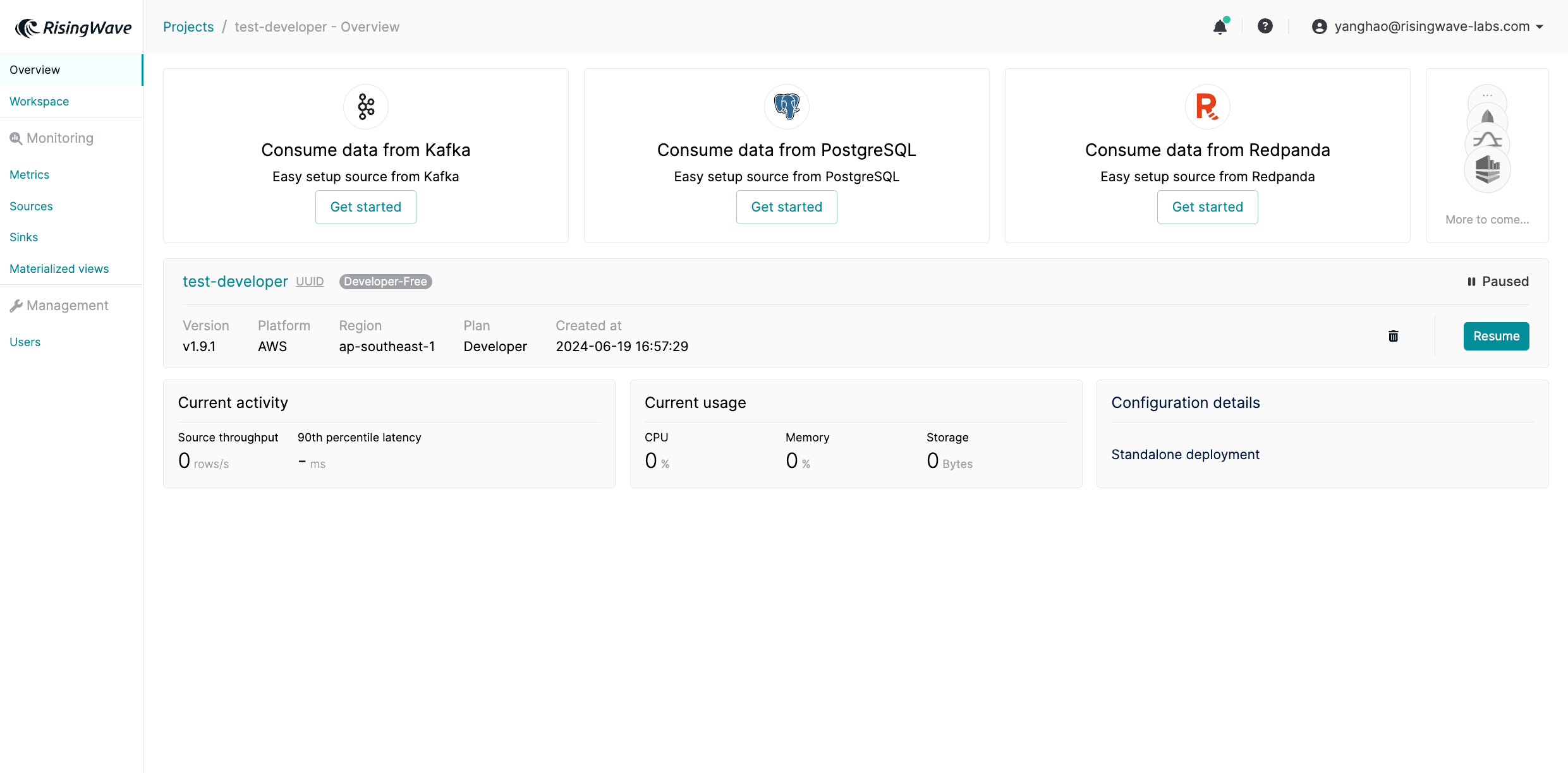 RisingWave Cloud New Dashboard