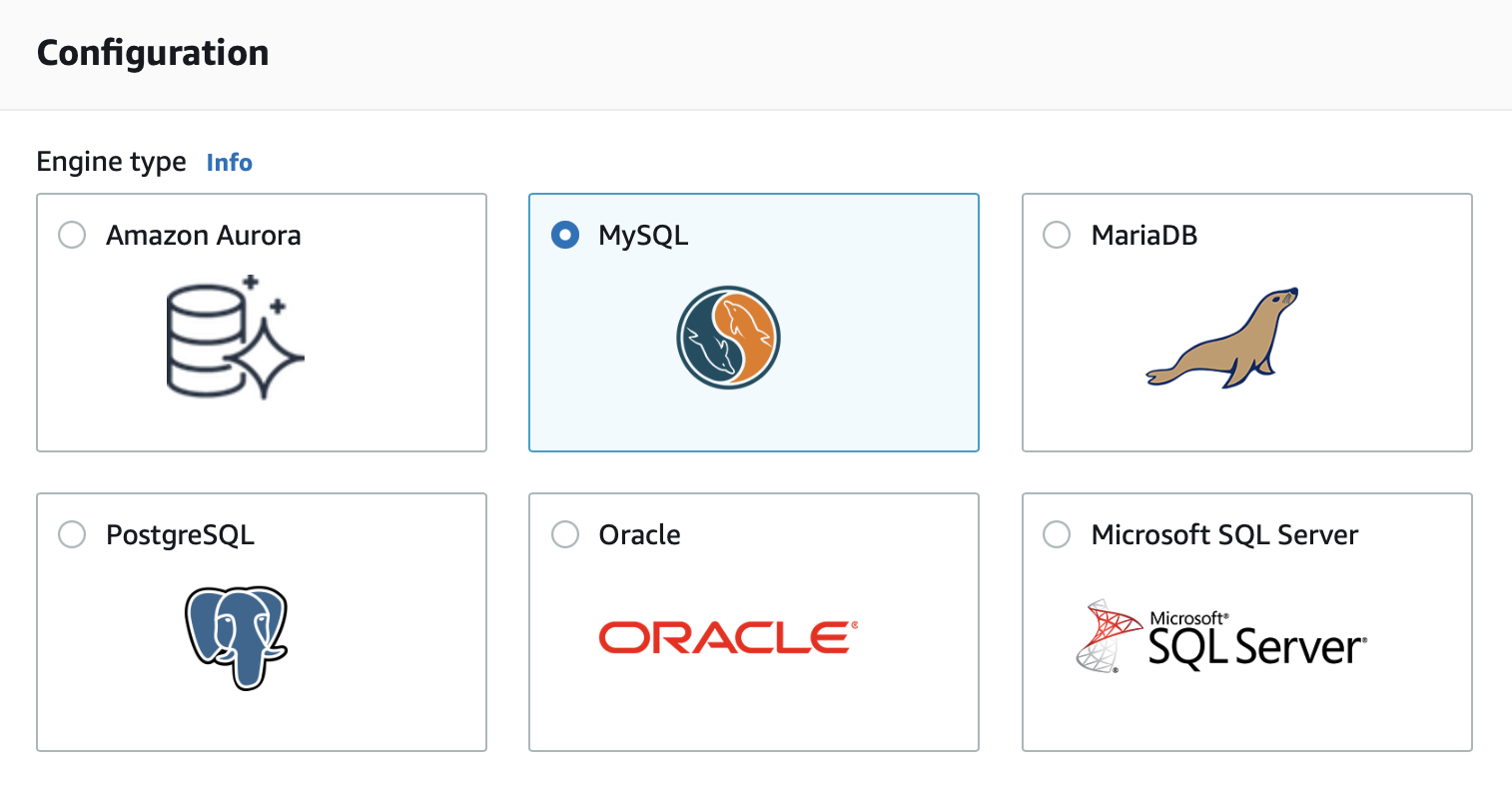 Configurations for setting up a MySQL RDS