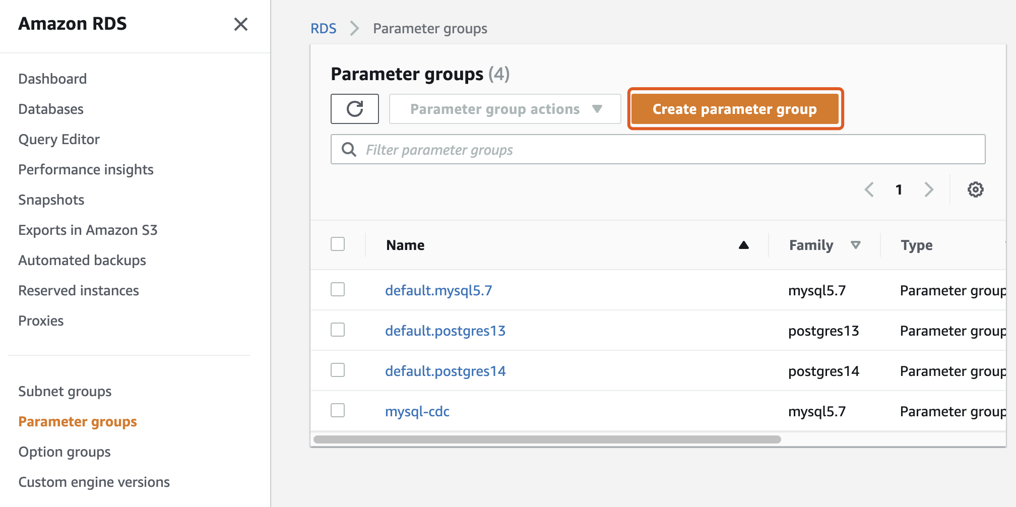 Create a parameter group